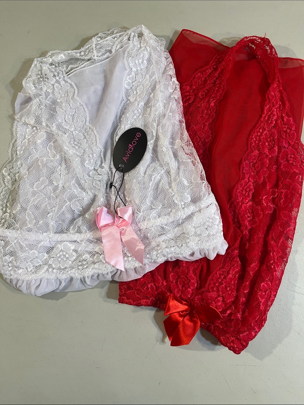 AllLove Lace Halter Chemise Set in White and Red
